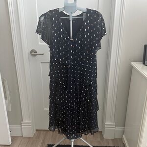 Chic Navy Blue and Gold Layered Midi Dress